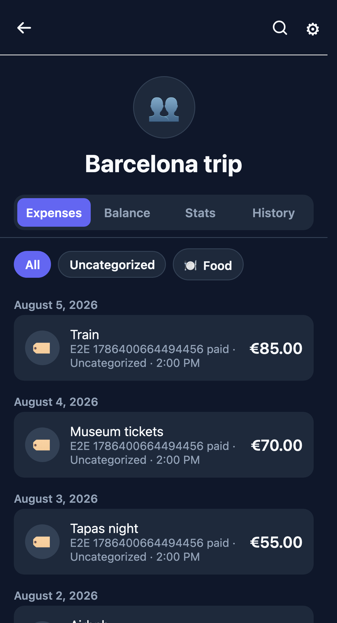 Shared group expenses